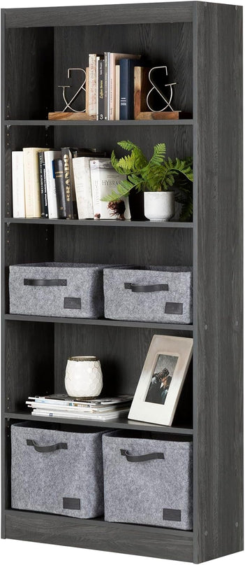 South Shore Axess 5-Shelf Bookcase - Gray Oak - LeafyLoom
