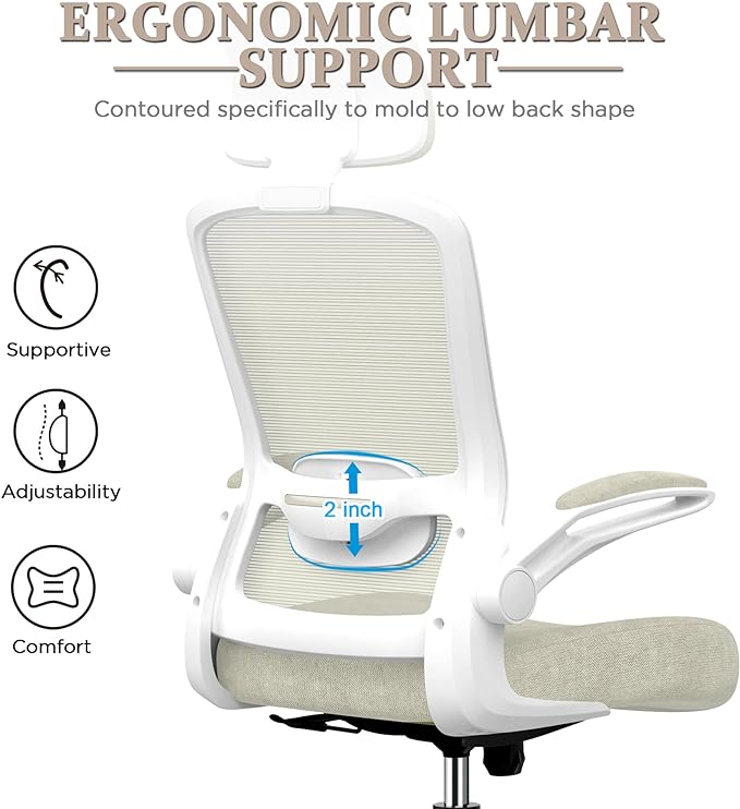 Mimoglad Office Chair, High Back Ergonomic Desk Chair with Adjustable Lumbar Support and Headrest, Swivel Task Chair with flip-up Armrests for Guitar Playing, 5 Years Warranty - LeafyLoom
