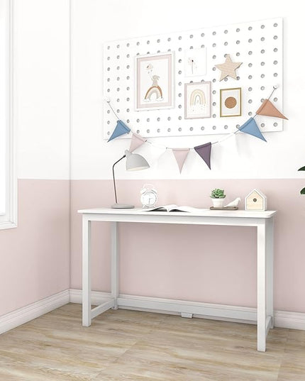 Max & Lily Solid Wood Desk, 47 Inches, White - LeafyLoom
