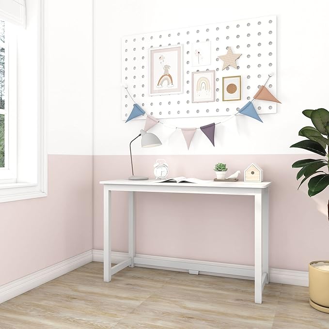 Max & Lily Solid Wood Desk, 47 Inches, White - LeafyLoom