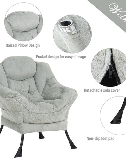 Welnow Lazy Chair with Ottoman, Modern Lounge Accent Chair with Armrests and a Side Pocket, Leisure Sofa Chair, Reading Chair with Footrest for Small Space, Corner Chair, Plush Green - LeafyLoom