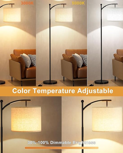 Ambimall Floor Lamp with Remote Control and Stepless Dimmable Bulb, Colors Temperature & Brightness Adjustable, Modern Floor Lamps for Living Room（Dark Beige Shade & Black Pole） - LeafyLoom