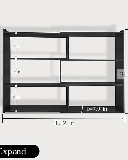 4-Tier Wooden Bookshelf, Expandable 25-47 inch Wide Bookcase, Modern Freestanding Bookcas for Small Space or Corner (Black) - LeafyLoom