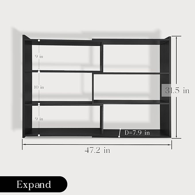 4-Tier Wooden Bookshelf, Expandable 25-47 inch Wide Bookcase, Modern Freestanding Bookcas for Small Space or Corner (Black) - LeafyLoom