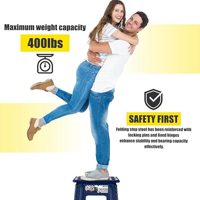 Delxo Folding Step Stool 17.5 Inch,Heavy Duty Step Stools for Adults,Non Slip Folding Stool with Handle,Premium Portable Foldable Step Stool for Kitchen Bathroom Bedroom Up to 400LBS,(Royal Blue,1PC) - LeafyLoom