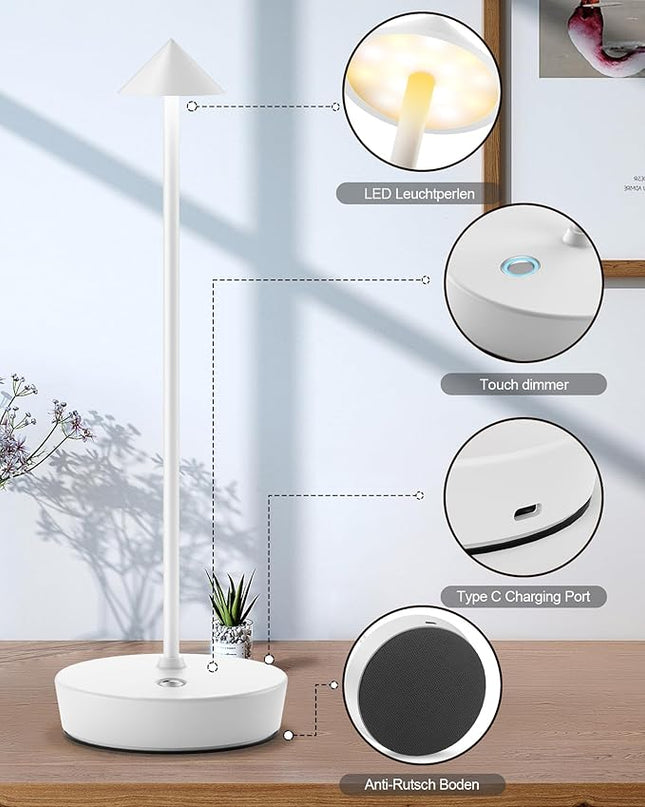 Cordless Table Lamps Rechargeable, 6000mAh Battery Operated LED Desk Lamp Outdoor Waterproof Portable Touch Dimmable Table Night Light for Patio Restaurant Dining Home White - LeafyLoom