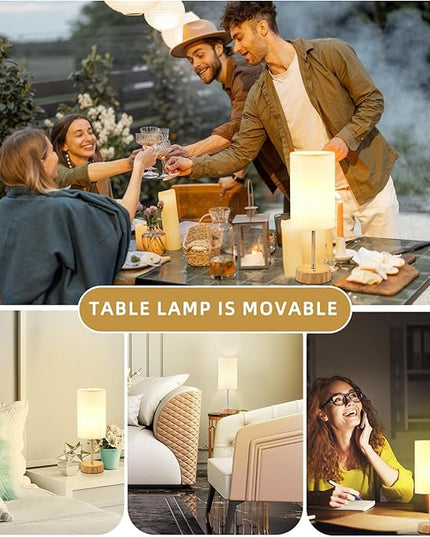 Cordless Table Lamp, Built-in 5000mAh Rechargeable Table Lamp Cordless, Stepless Dimmable Brightness Battery Powered Lamp, Wireless Lamp with Memory Function for Dining Room, Bedroom (wood) - LeafyLoom