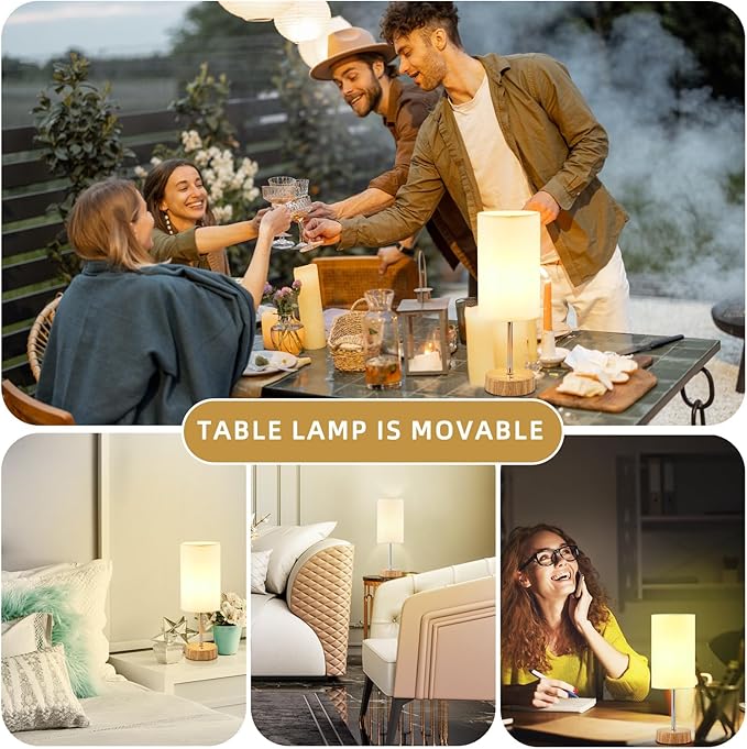 Cordless Table Lamp, Built-in 5000mAh Rechargeable Table Lamp Cordless, Stepless Dimmable Brightness Battery Powered Lamp, Wireless Lamp with Memory Function for Dining Room, Bedroom (wood) - LeafyLoom