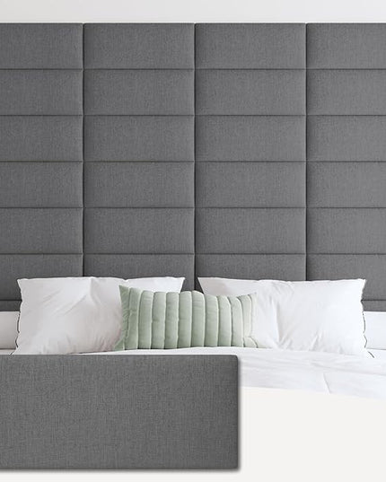 Upholstered Wall Mounted Headboard, 3D Soundproof Wall Panels Peel and Stick Headboard for Queen Size, Reusable and Removable Tufted Bed Headboard in Dark Grey(9 Panels, 10" x 24") - LeafyLoom