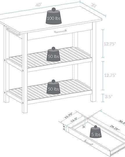 Casual Home Solid Wood Kitchen Island, Natural Maple Top, White Base (New) 40*20*36.5inch - LeafyLoom