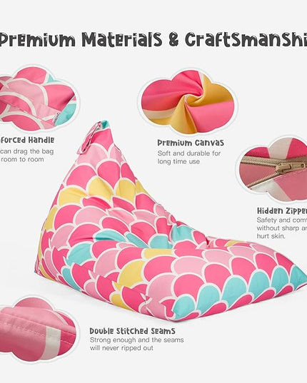 Nobildonna Stuffed Animal Storage Bean Bag for Kids (No Filler), Extra Large 250L Bean Bag Chair Cover Only, Washable Beanbag Without Filling Soft Premium Canvas Stuffable Bean Bag Cover (Mermaid) - LeafyLoom