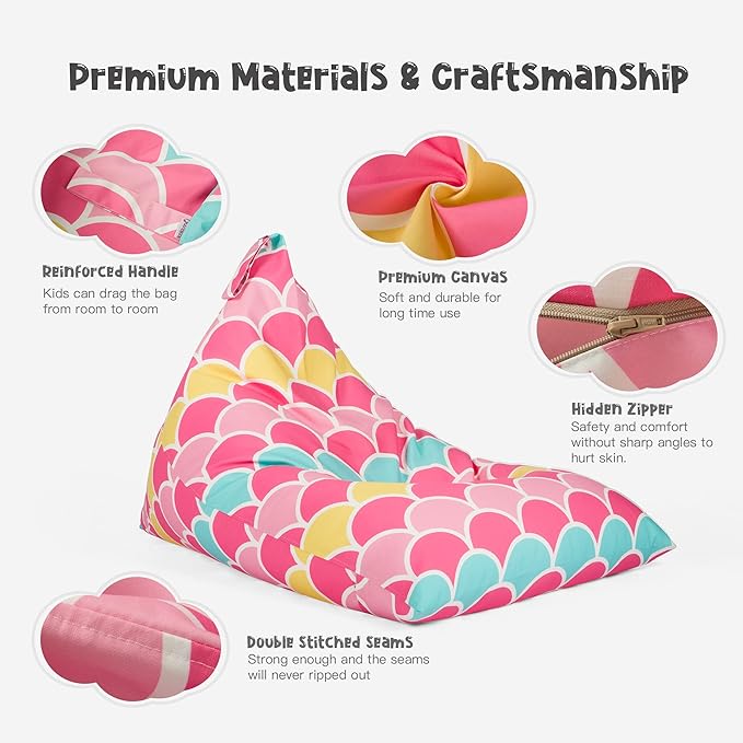 Nobildonna Stuffed Animal Storage Bean Bag for Kids (No Filler), Extra Large 250L Bean Bag Chair Cover Only, Washable Beanbag Without Filling Soft Premium Canvas Stuffable Bean Bag Cover (Mermaid) - LeafyLoom