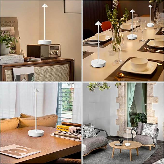 Set of 2 Rechargeable Cordless Table Lamp,6000mAh LED Battery Operated Desk Lamp Touch 3 Color Dimming Portable Outdoor Waterproof Table Light for Patio/Restaurant/Dining/Home (White) - LeafyLoom