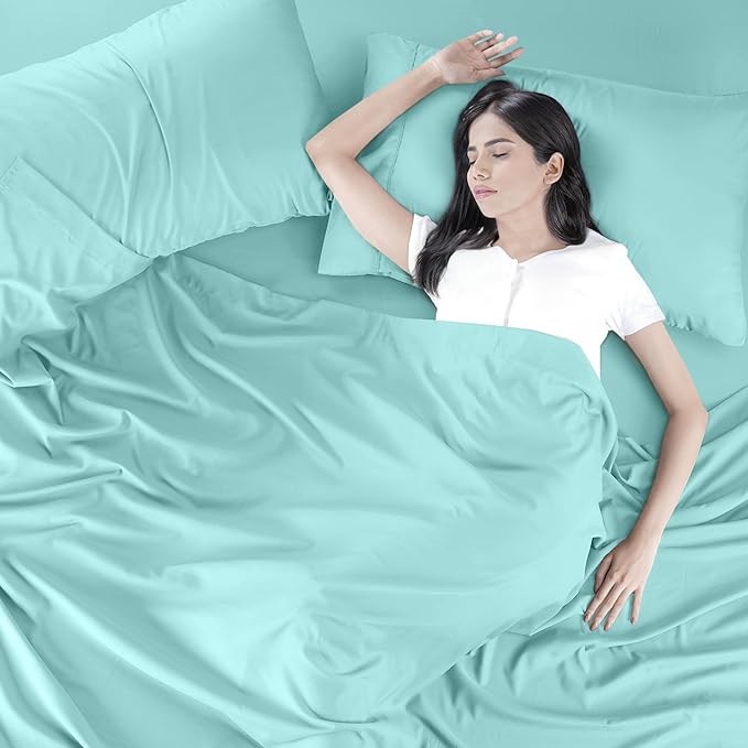 Utopia Bedding King Bed Sheets Set - 4 Piece Bedding - Brushed Microfiber - Shrinkage and Fade Resistant - Easy Care (King, Spa Blue) - LeafyLoom