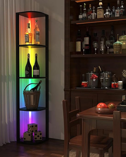 ROJASOP 5 Tiers Corner Shelf with Light Tall Display Shelf for Collectibles Control Multiple Color Lights via APP and Remote Control Floor Lamp with Shelf Supports Dimming for Living Room Bedroom Home - LeafyLoom