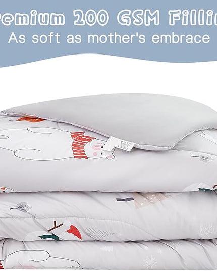 Kids Christmas Comforter Set Full for Boys Girls, Cute Reversible Quilted Bear Snowmen Reindeer Bunny Printed Bedding Set with Pillow Sham, Lightweight Soft Breathable Washable Bed Set 3 Piece - LeafyLoom