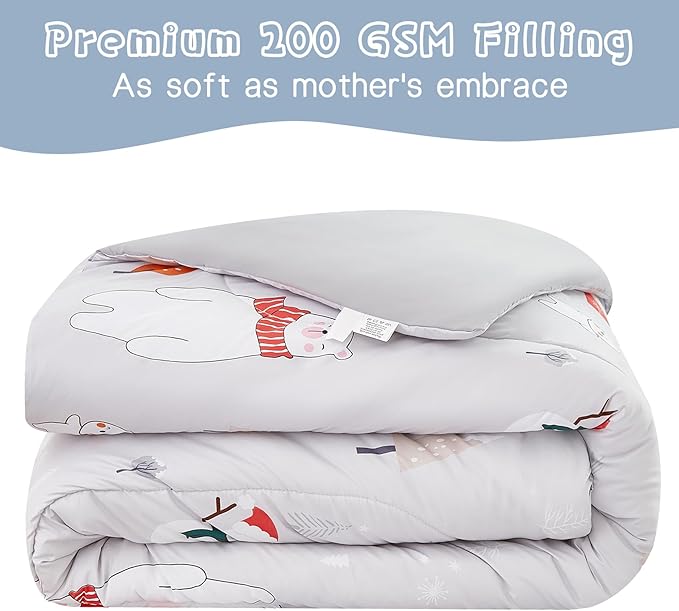 Kids Christmas Comforter Set Twin for Boys Girls, Cute Reversible Quilted Bear Snowmen Reindeer Bunny Printed Bedding Set with Pillow Sham, Lightweight Soft Breathable Washable Bed Set 2 Piece - LeafyLoom