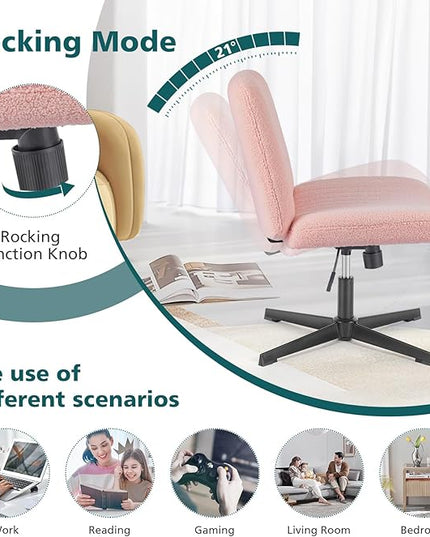 OLIXIS Cross Legged Armless Wide Adjustable Swivel Padded Home Office Desk Chair, Pink - LeafyLoom