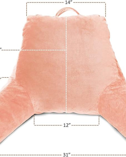 Clara Clark Reading Pillow, Standard Back Pillow for Sitting Up in Bed, Memory Foam Back Support Pillow, Reading Pillows for Sitting in Bed, Peach Sit Up Pillow for Bed Chair Arm Pillow with Pockets - LeafyLoom