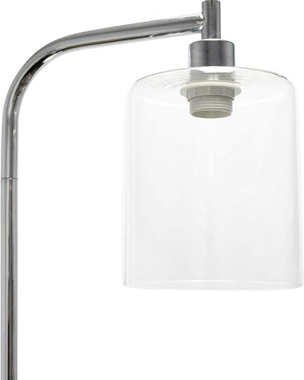 Simple Designs LF1036-CHR Antique Style Industrial Iron Lantern Floor Lamp with Glass Shade, Chrome - LeafyLoom
