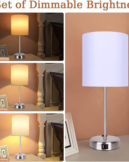 Bedside Touch Control Lamps for Bedroom Set of 2-3 Way Dimmable Table Lamp with USB A+C Charging Ports, Nightstand Lamp for Living Room Office, Bed Side Light with E26 LED Bulbs. - LeafyLoom