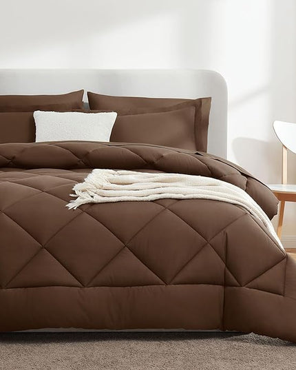 CozyLux King Comforter Set with Sheets 7 Pieces Bed in a Bag Brown All Season Bedding Sets with Comforter, Pillow Shams, Flat Sheet, Fitted Sheet and Pillowcases - LeafyLoom
