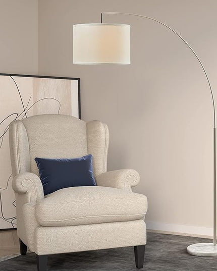 Oneach Modern Arc Floor Lamp for Living Room Arching Hanging Lamp Shade Over The Couch for Reading Bedroom Office Brushed Steel Arch Standing Floor Light Silver - LeafyLoom
