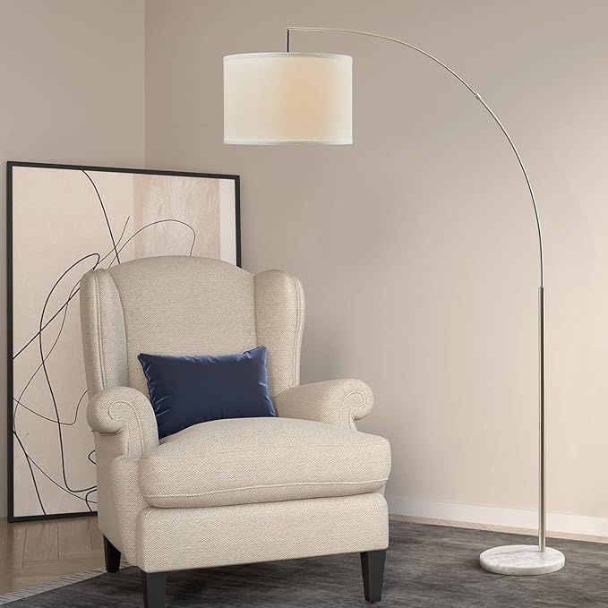 Oneach Modern Arc Floor Lamp for Living Room Arching Hanging Lamp Shade Over The Couch for Reading Bedroom Office Brushed Steel Arch Standing Floor Light Silver - LeafyLoom