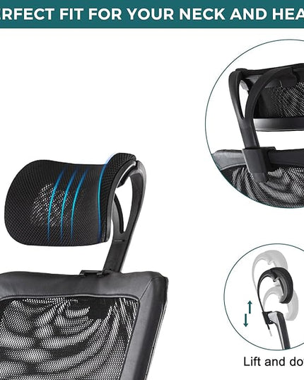 SMUG Office Chair, Ergonomic Mesh Home Office Computer Chair with Lumbar Support/Adjustable Headrest/Armrest and Wheels/Mesh High Back/Swivel Rolling (Black) - LeafyLoom