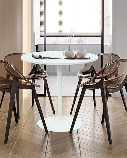 FurnitureR 31.5" Mid-Century Round Dining Table for 2-4 People with Pedestal Base for Home Office Living Room Kitchen Leisure, 31.5 inches, White - LeafyLoom