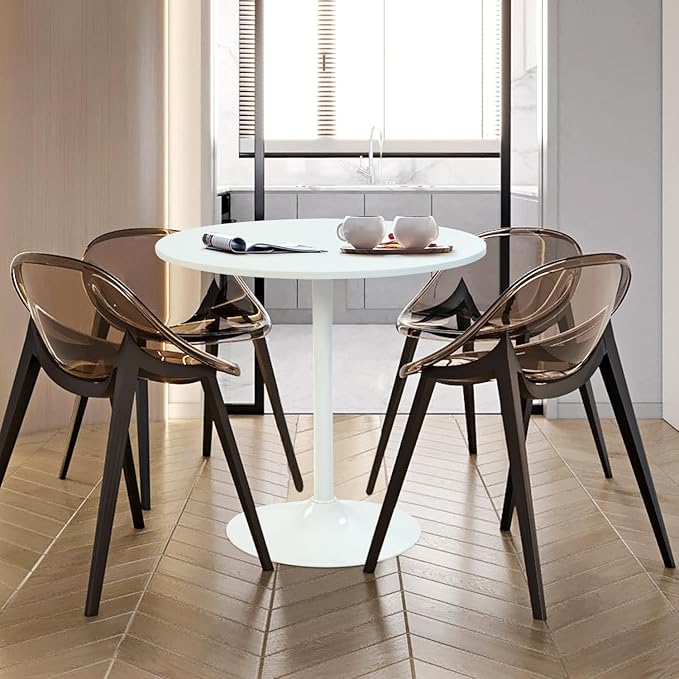 FurnitureR 31.5" Mid-Century Round Dining Table for 2-4 People with Pedestal Base for Home Office Living Room Kitchen Leisure, 31.5 inches, White - LeafyLoom