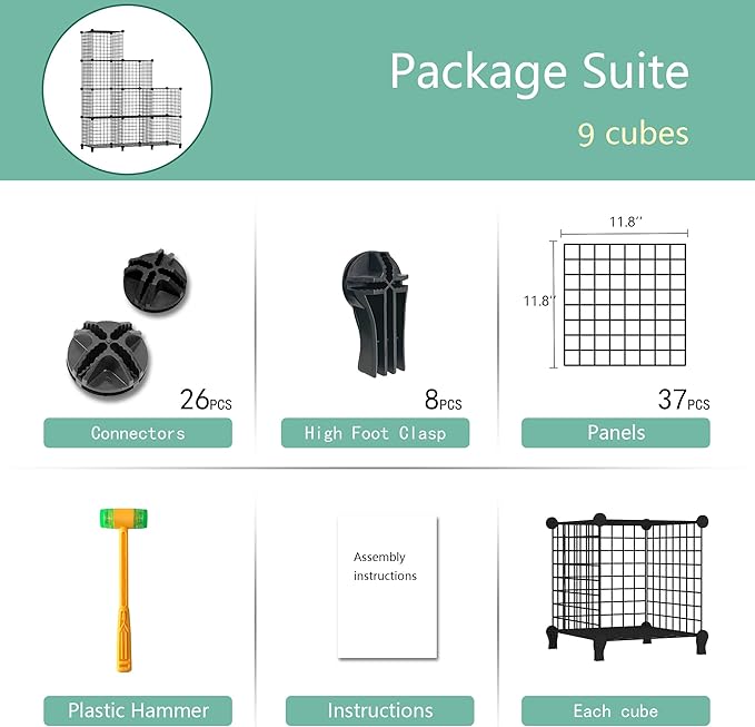 Wolizom Wire Cube Storage, Metal Grids Shelves Bookshelf, Stackable Modular Shelving Organizer, DIY Closet Bookcase Bookshelf, Grid Storage Shelf for Bedroom, Living Room, Office (Black, 9 Cube) - LeafyLoom