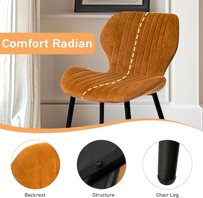 CangLong Mid Century Modern Upholstered Dining Chairs with Metal Legs, Accent Chairs for Kitchen, Living Room, Set of 2, Brown - LeafyLoom