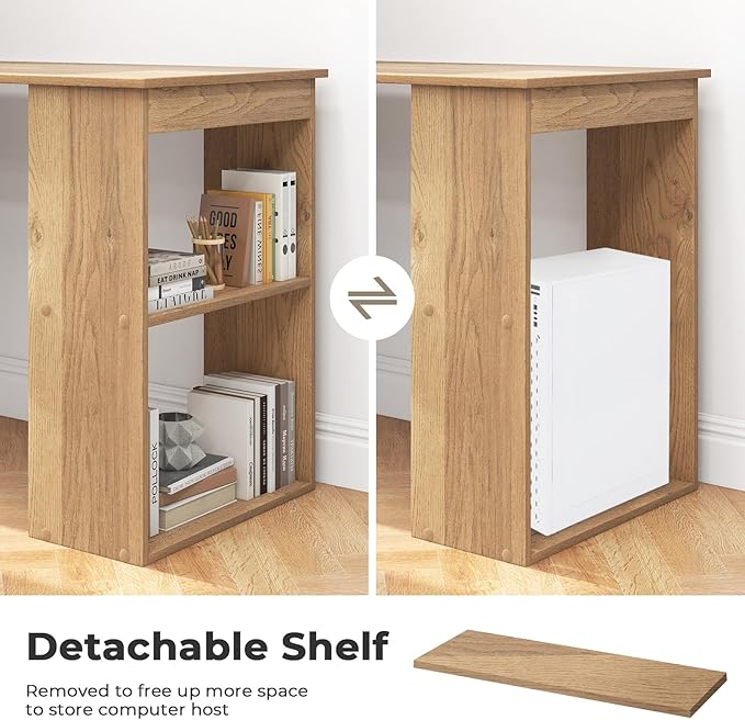 Computer Desk with Shelves, Natural - LeafyLoom