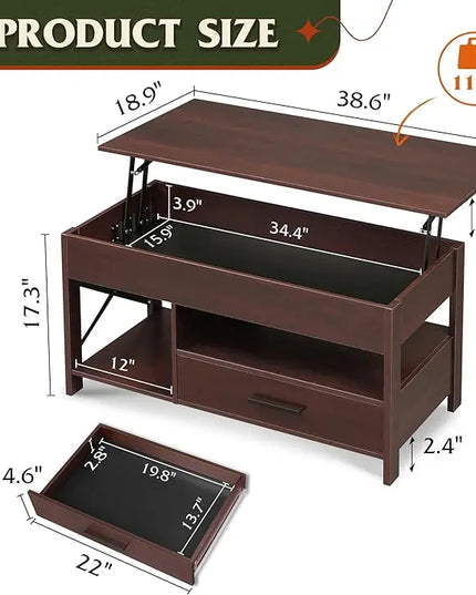 WLIVE Coffee Table, 39" Lift Top Coffee Table with Hidden Compartment and Sorage Drawers for Living Room,Espresso - LeafyLoom