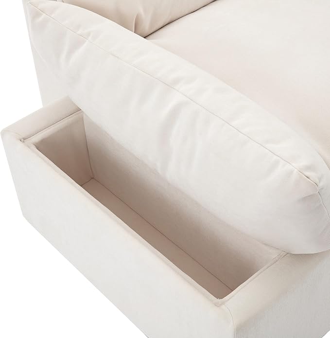 Morden Soft Linen Upholstered 3 Seater Cloud Sofa Couch Super Deep Seat Sleeper Sofa&Couch with Removable Back Cushions and Storage Armrests for Living Room, Apartment, Office, 119.5", Beige-402 - LeafyLoom