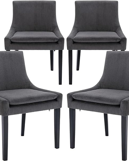 COLAMY Modern Dining Chairs Set of 4, Upholstered Corduroy Accent Side Leisure Chairs with Mid Back and Wood Legs for Living Room/Dining Room-Grey - LeafyLoom
