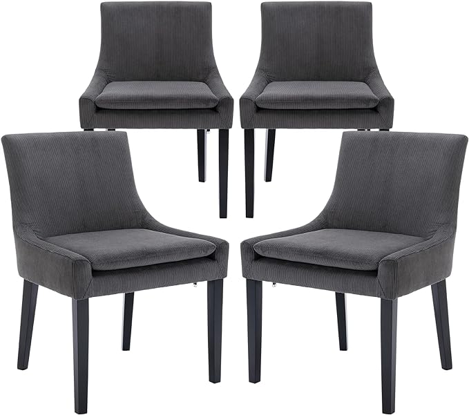 COLAMY Modern Dining Chairs Set of 4, Upholstered Corduroy Accent Side Leisure Chairs with Mid Back and Wood Legs for Living Room/Dining Room-Grey - LeafyLoom