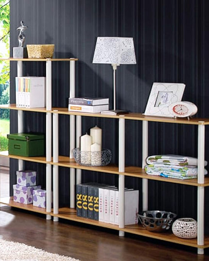 Furinno Turn-N-Tube 4-Tier Multipurpose Shelf Display Rack, Round Tubes, Blonde Maple/White - LeafyLoom