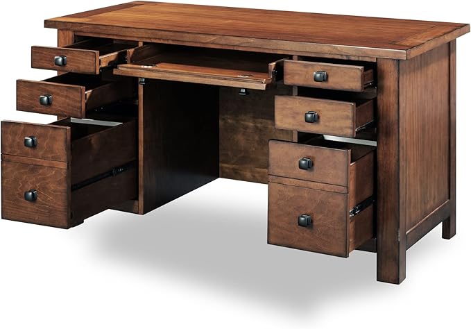 Tahoe Aged Maple Executive Pedestal Desk by Home Styles, 5412-18 - LeafyLoom