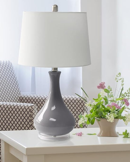 Elegant Designs LT3312-GRY Ceramic Genie Tear Drop Shaped Glossy Table Lamp, Gray - LeafyLoom