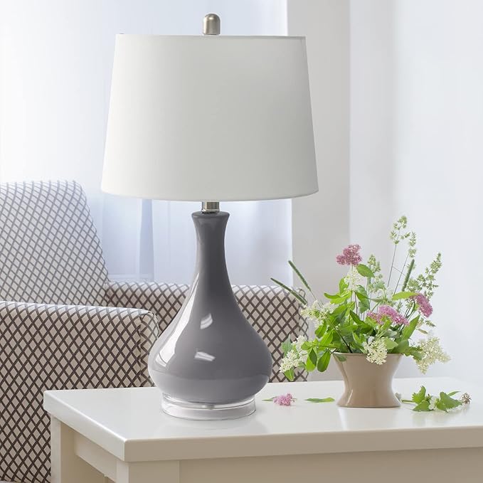 Elegant Designs LT3312-GRY Ceramic Genie Tear Drop Shaped Glossy Table Lamp, Gray - LeafyLoom