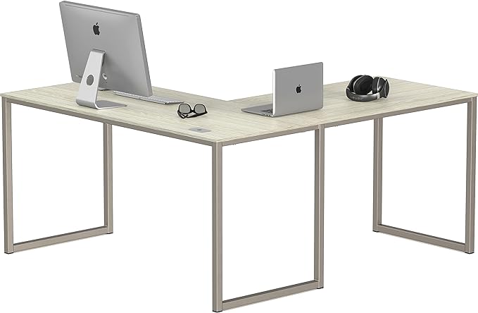SHW Home Office 55-Inch Large L Shaped Corner Desk, 24" Deep, Maple - LeafyLoom