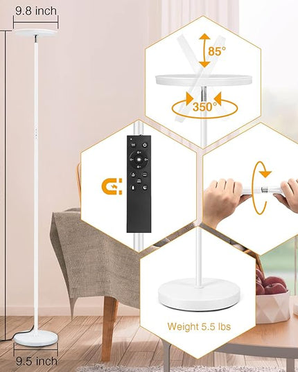 OUTON Floor Lamp, 30W/3000LM LED Modern Torchiere Sky Lamp, Bright Dimmable Standing Tall Lamp with 4 Color Temperatures, Remote Touch Control, 1 Hour Timer for Living Room Bedroom Office, White - LeafyLoom