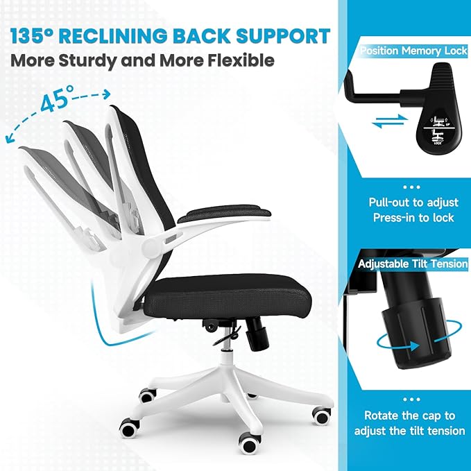 Ergonomic Office Chair - Comfy Desk Chairs with Wheels and Arms, 400LB Heavy Duty Mesh Computer Chairs with Comfortable Lumbar Back Support for Home Office, Study, Bedroom and College Dorm - LeafyLoom