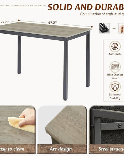 Dining Table Set for 4, 5-Piece Set Industrial Metal Wood 43.3" Kitchen Dining Table with 4 Dining Chairs, Indoor Modern Furniture Set for Dining Room, Dinette, Breakfast Nook, Grey - LeafyLoom