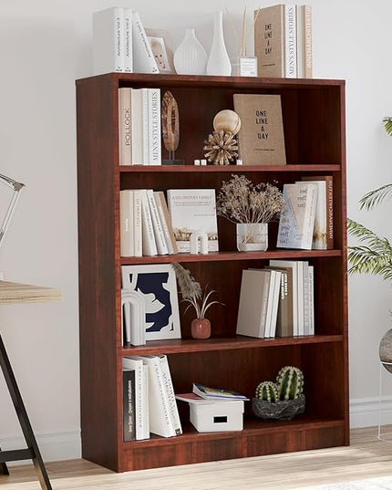 Farini 4 Shelf boockase Display Bookcase Freestanding Wooden Bookshelves for Home Office Living Room,48 Inch Height，Cherry - LeafyLoom