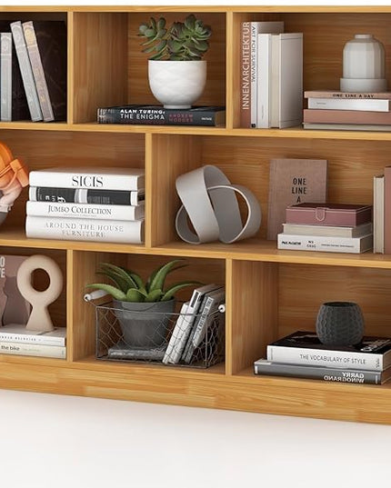 Giantex Wood 8 Cube Bookcase, Open Freestanding 3-Tier Bookshelf, Multipurpose Display Shelf for Living Room, Bedroom, Children's Playroom, Reading Room - LeafyLoom