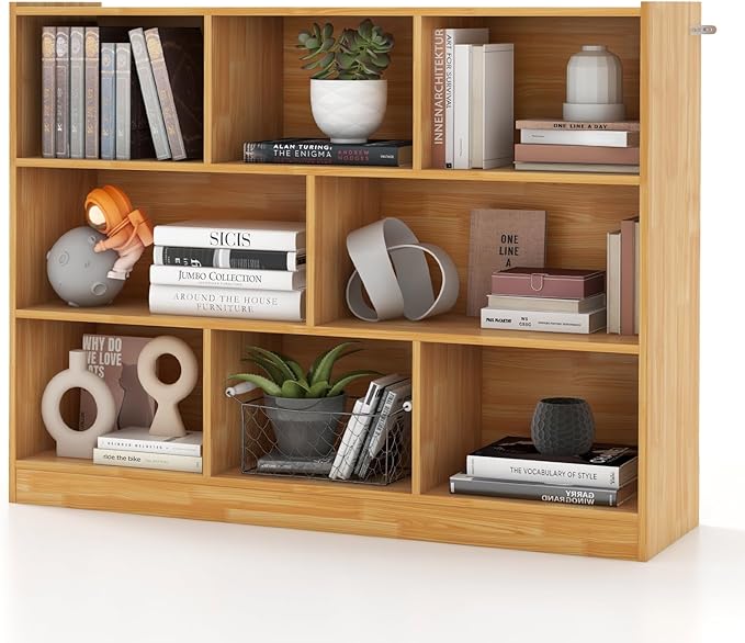 Giantex Wood 8 Cube Bookcase, Open Freestanding 3-Tier Bookshelf, Multipurpose Display Shelf for Living Room, Bedroom, Children's Playroom, Reading Room - LeafyLoom