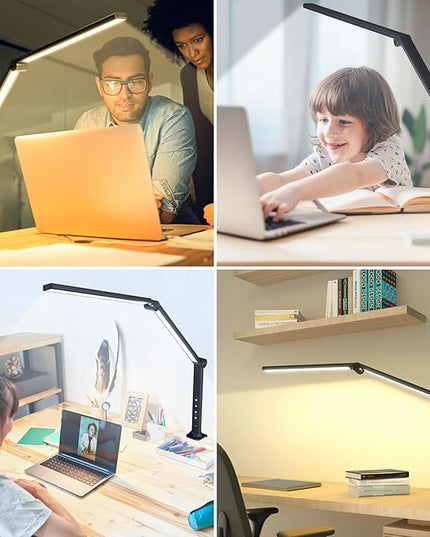 ShineTech LED Desk Lamp with Clamp, Architect Desk Lamp with Dual Light and Adjustable Swing Arm, 4 CCT Modes & 5 Brightness Levels Desk Light - LeafyLoom